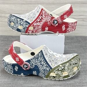Crocs Classic Bandana Printed Clog Americana Red White Blue 206871 Women's 8